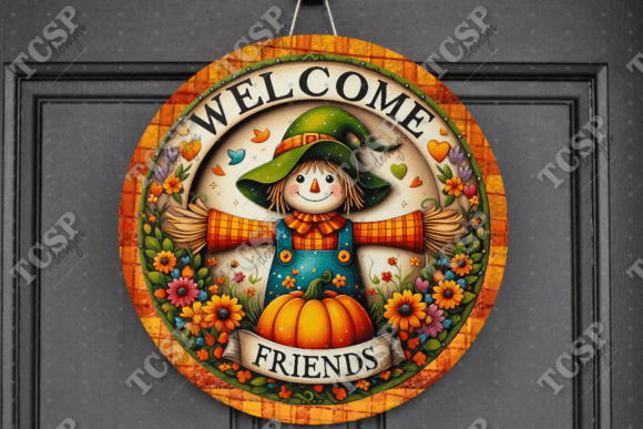 Download Scarecrow Welcome Friends Door Sign - Friend Collection