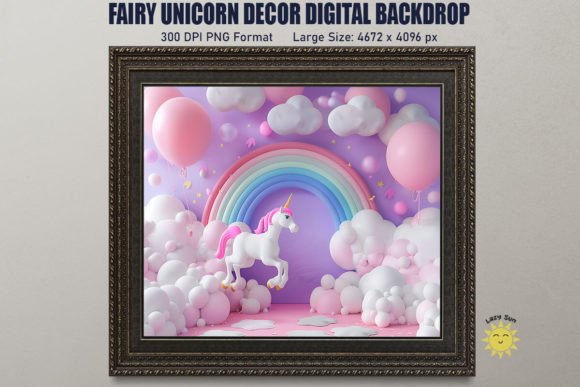Download Fairy Unicorn Decor Digital Backdrop - Unicorn decor Collection