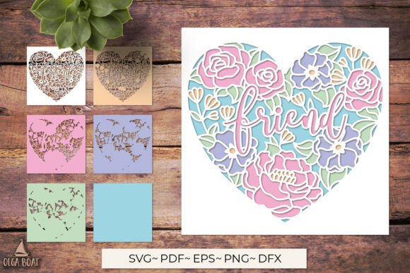 Download 3D Friend Floral Heart SVG Layered Card - Friend Collection